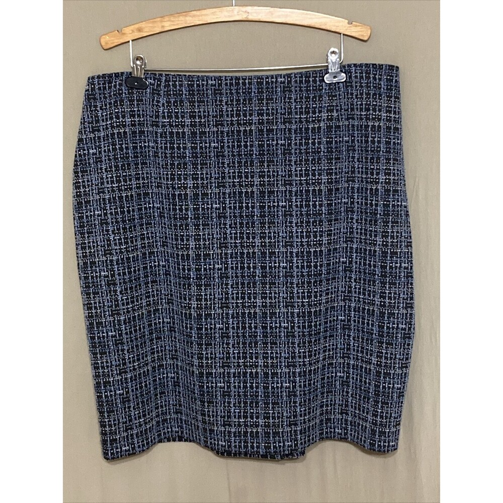 Kasper Blue Black White Tweed Knee-Length Professional Pencil Skirt Size 20W